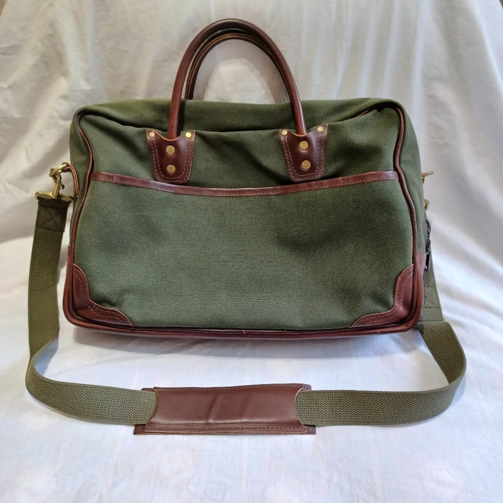 Duluth Pack Made in USA FREELANCE BRIEFACASE Green Canvas & Leather Travel Bag